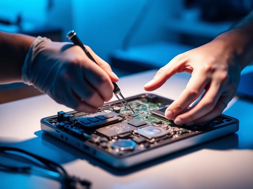 Technician repairing a laptop